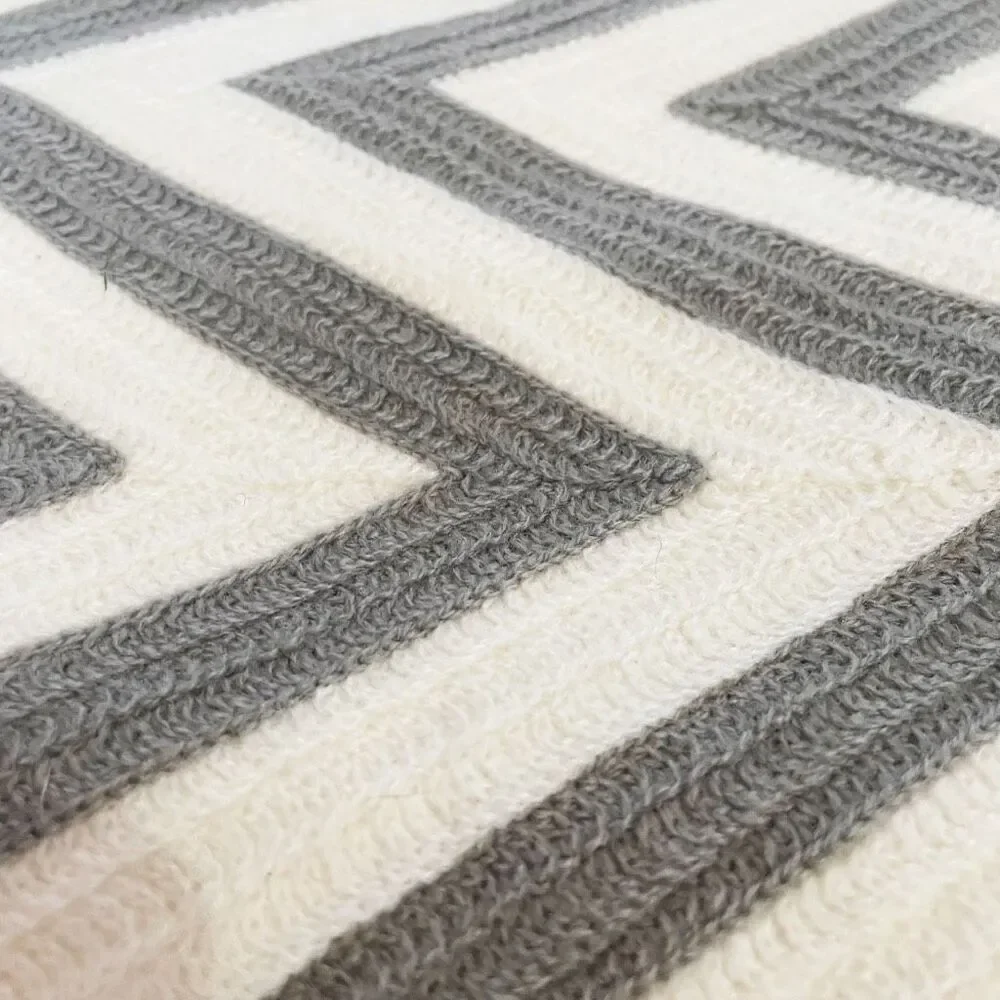 Pottery Barn Chevron Crewel Embroidered Lumbar Pillow Cover Grey